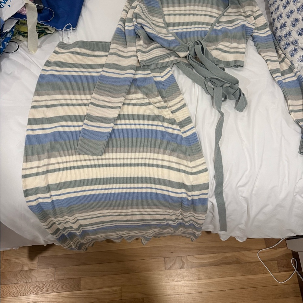 Sabo Skirt Striped Knit Set in Blue and Cream